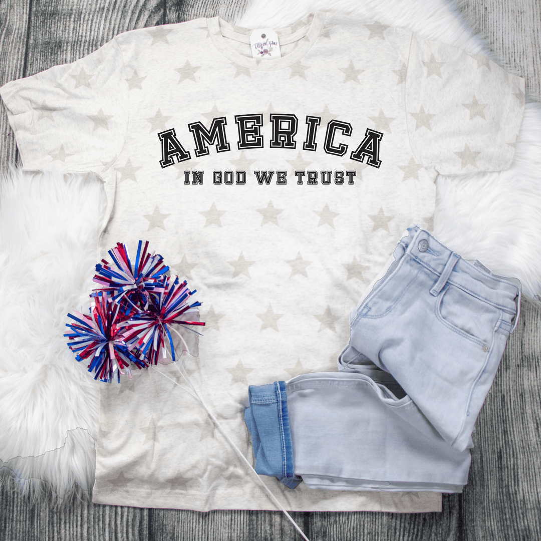 ellyandgrace 3929 America: In God We Trust Star Unisex Tee