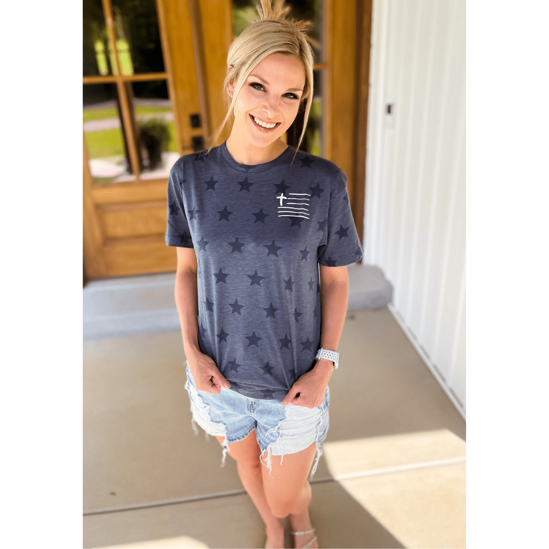 ellyandgrace 3929 Cross Flag Star Unisex Tee