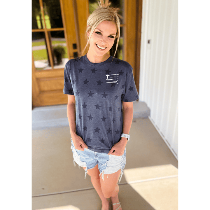 ellyandgrace 3929 Cross Flag Star Unisex Tee