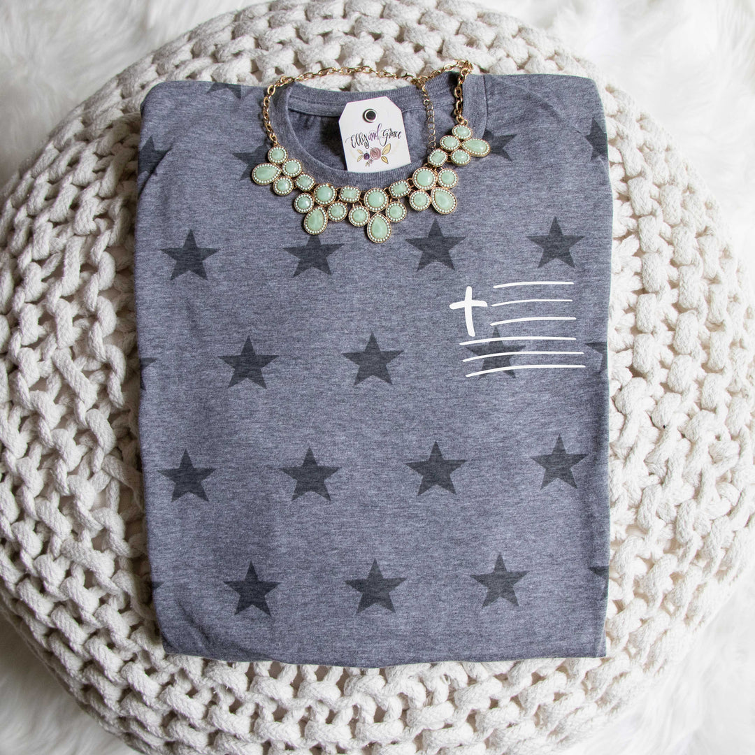 ellyandgrace 3929 Unisex Small / Granite Cross Flag Star Unisex Tee