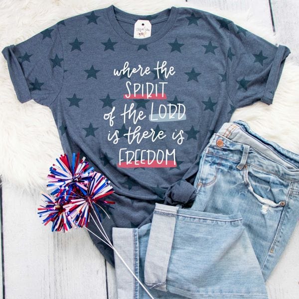 ellyandgrace 3929 Where the Spirit of the Lord is There is Freedom Multicolor Unisex Star Tee