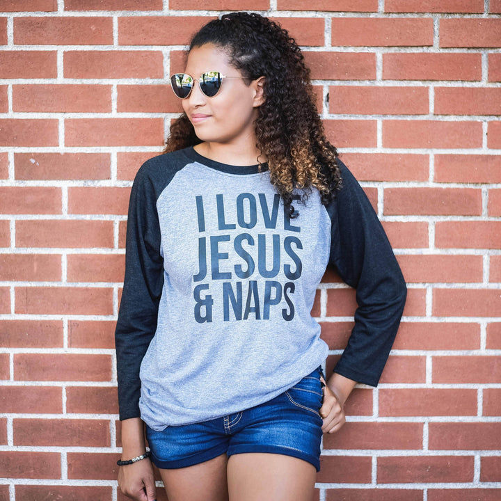 ellyandgrace 6051 I Love Jesus and Naps Raglan