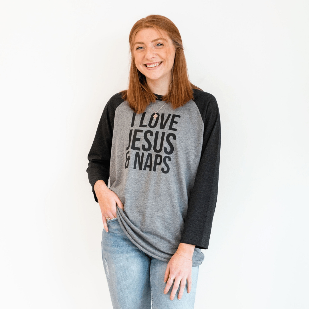 ellyandgrace 6051 I Love Jesus and Naps Raglan