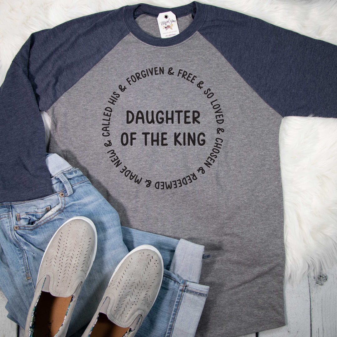 ellyandgrace 6051 Unisex XS / Navy/Heather Daughter of The King Raglan
