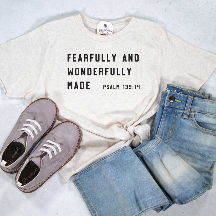 ellyandgrace 6101 Unisex Youth Large / Heather Natural Fearfully and Wonderfully Unisex Youth Shirt