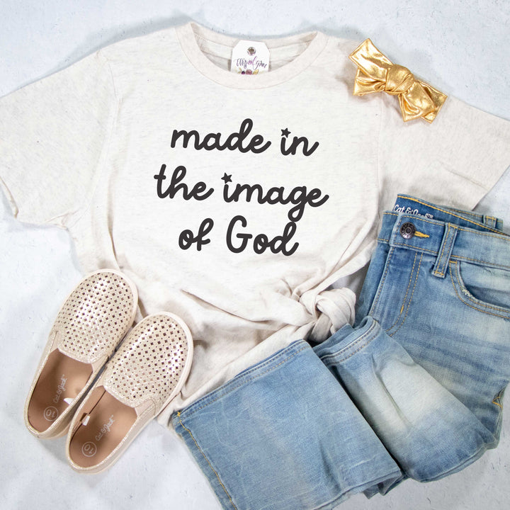 ellyandgrace 6101 Unisex Youth Large / Heather Natural Made in the Image Unisex Youth Shirt