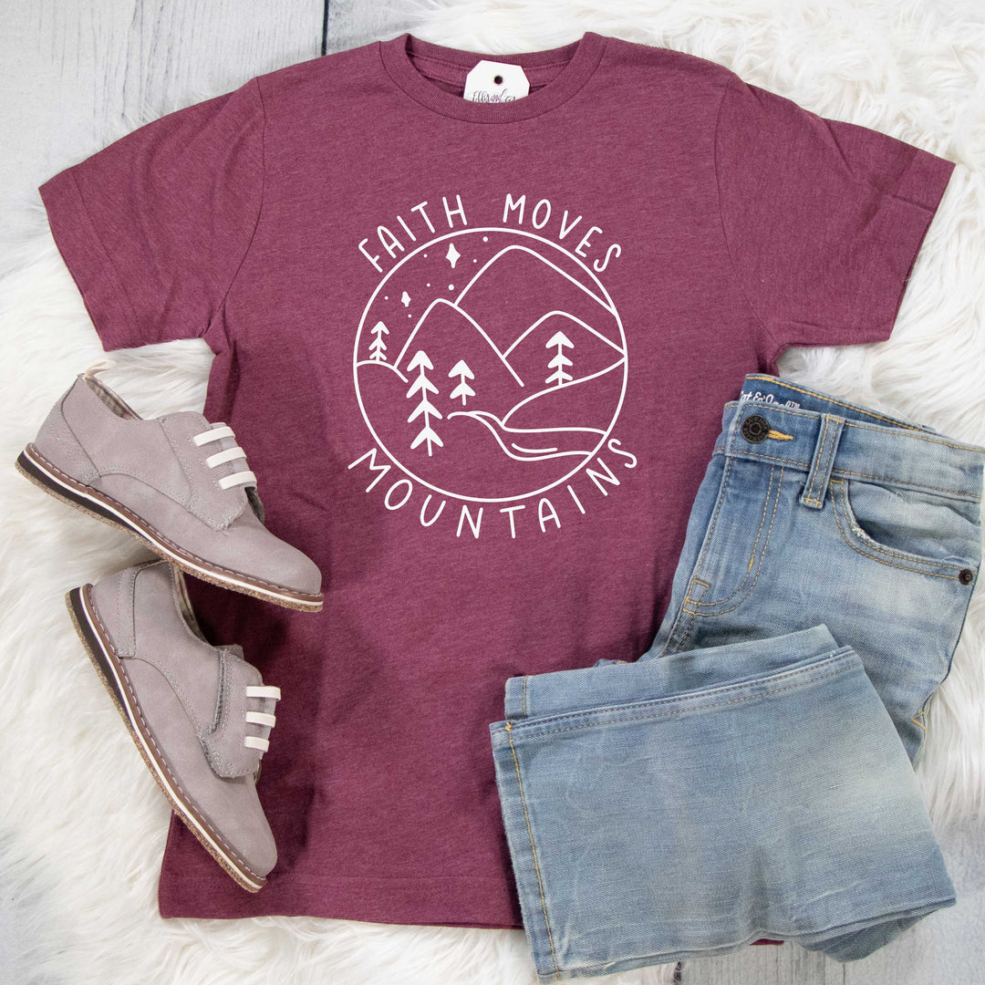 ellyandgrace 6101 Unisex Youth Small / Vintage Burgundy Faith Moves Mountains Unisex Youth Shirt