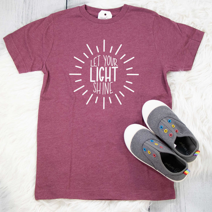 ellyandgrace 6101 Unisex Youth Small / Vintage Burgundy Let Your Light Shine Unisex Youth Shirt