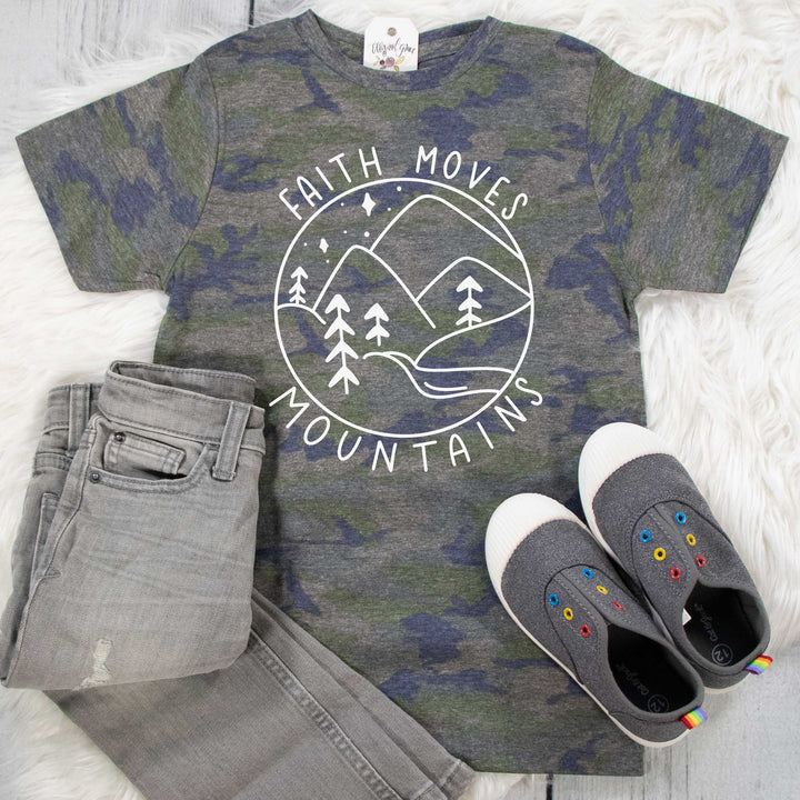 ellyandgrace 6101 Unisex Youth Small / Vintage Camo Faith Moves Mountains Unisex Youth Shirt