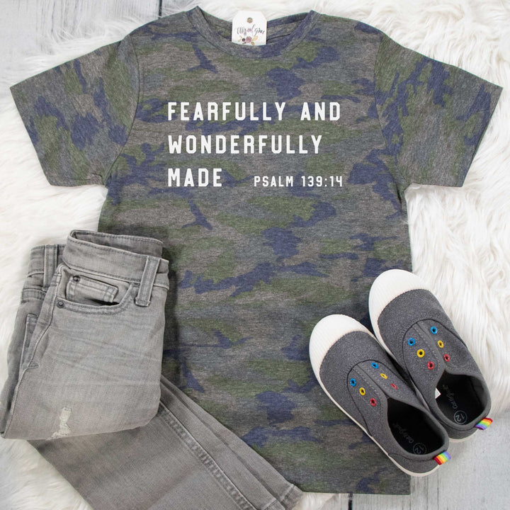 ellyandgrace 6101 Unisex Youth Small / Vintage Camo Fearfully and Wonderfully Unisex Youth Shirt