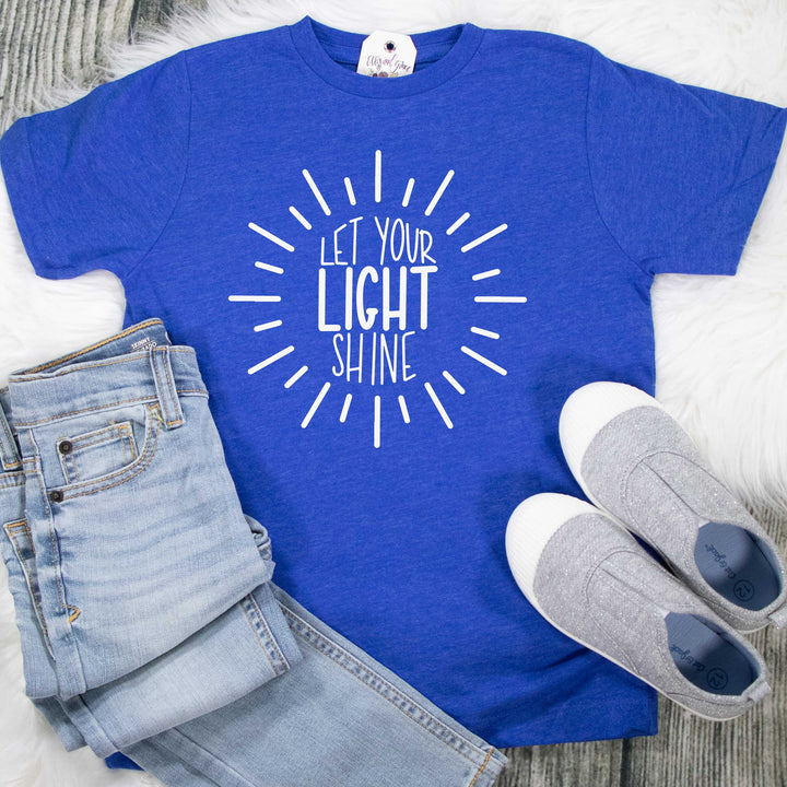 ellyandgrace 6101 Unisex Youth Small / Vintage Royal Let Your Light Shine Unisex Youth Shirt