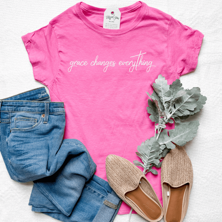 ellyandgrace 64000L Grace Changes Everything Ladies Fit Short Sleeve Women's Christian Shirt