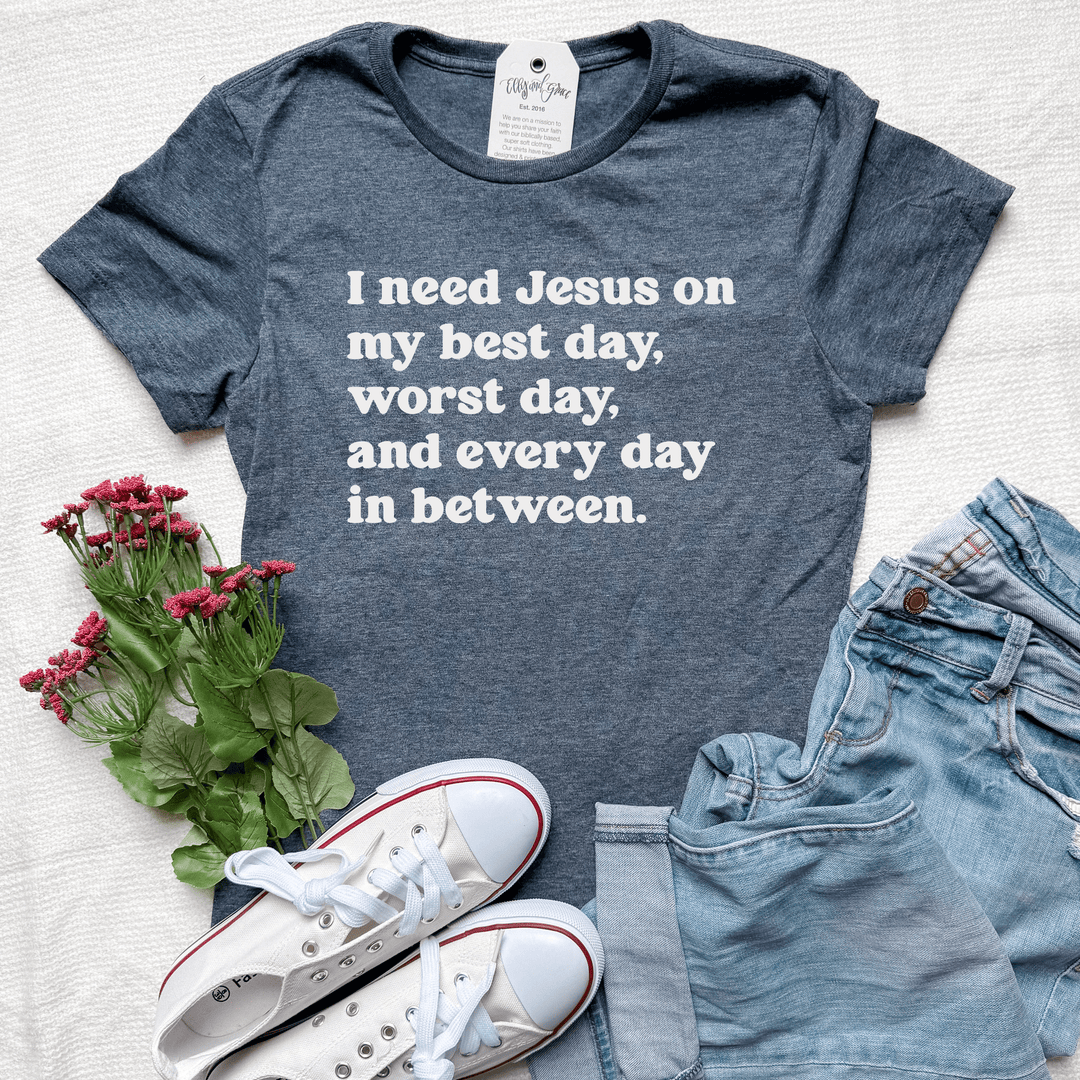 ellyandgrace 64000L I Need Jesus Everyday Ladies Fit Short Sleeve Shirt