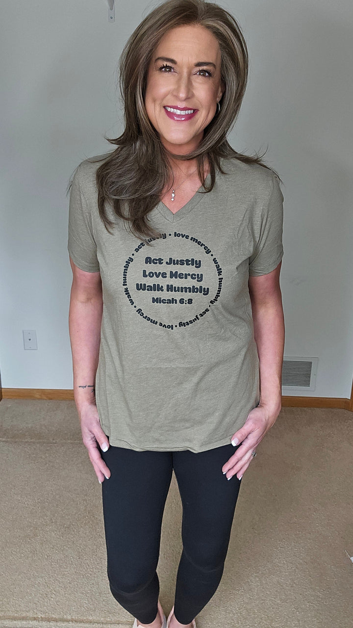 ellyandgrace 6405 Circle Micah 6:8 Relaxed Ladies V-Neck