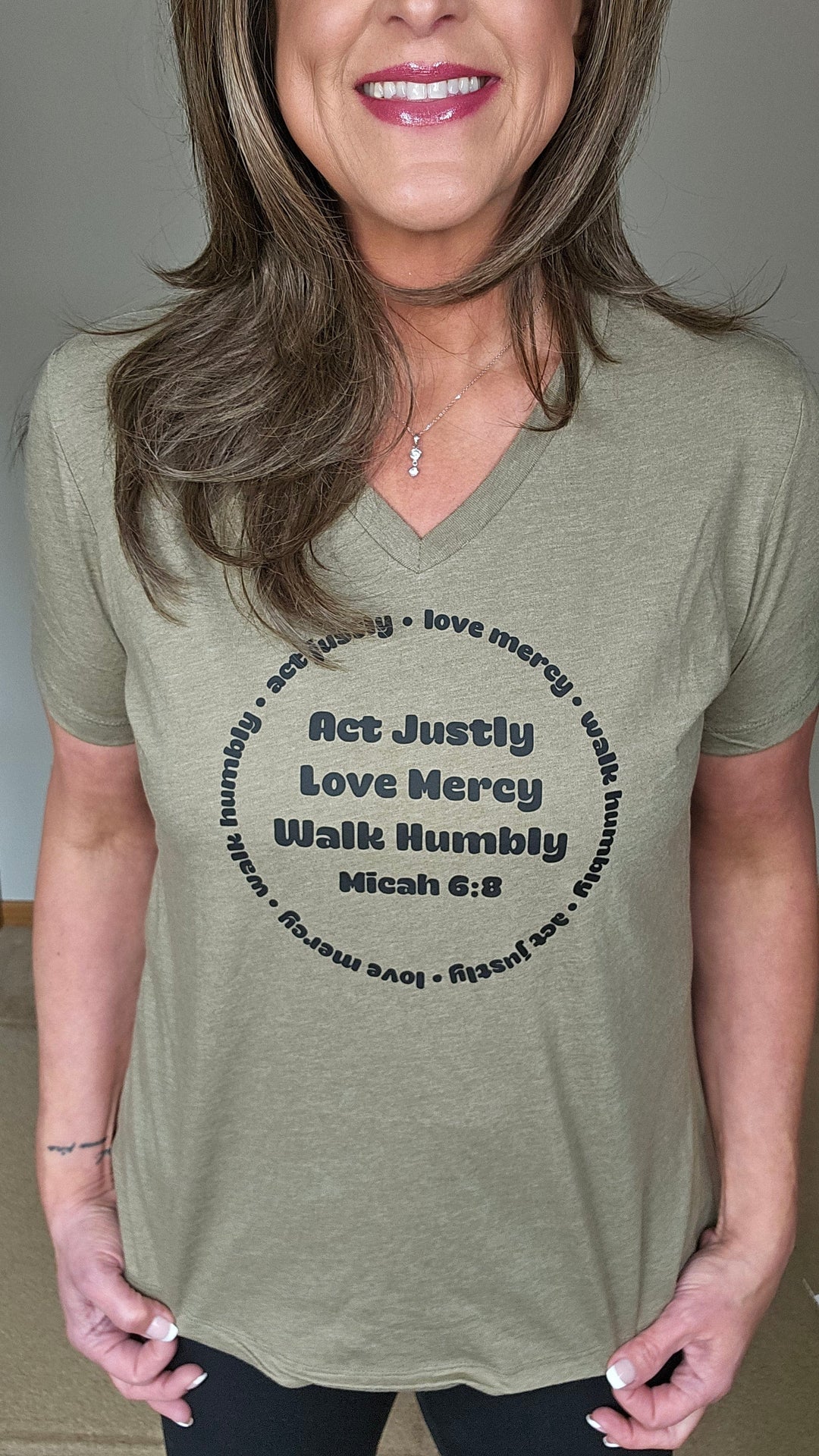 ellyandgrace 6405 Circle Micah 6:8 Relaxed Ladies V-Neck