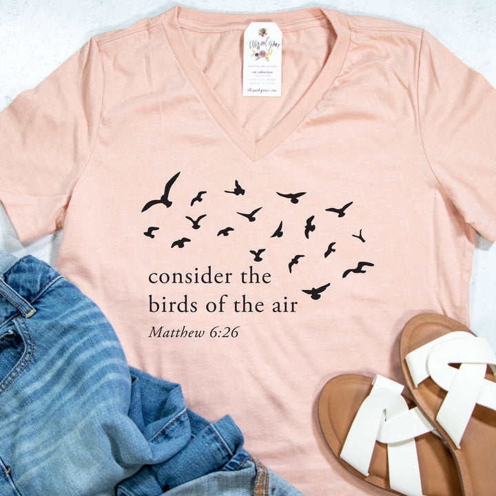 ellyandgrace 6405 Consider The Birds Of The Air Relaxed Ladies V-Neck