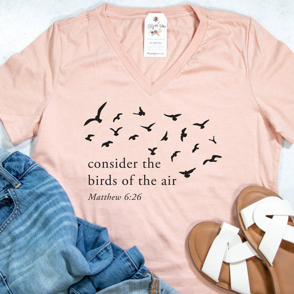 ellyandgrace 6405 Consider The Birds Of The Air Relaxed Ladies V-Neck