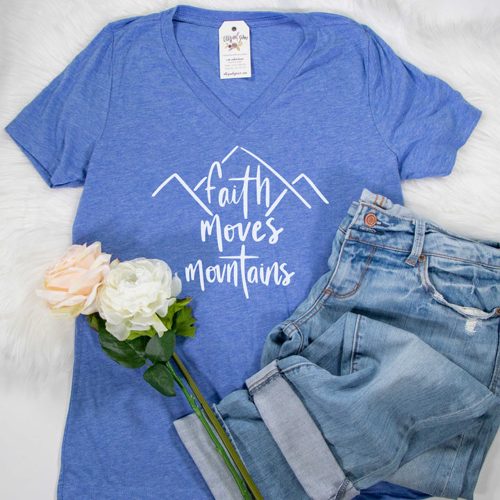 ellyandgrace 6405 Faith Moves Mountains Relaxed Ladies Vneck