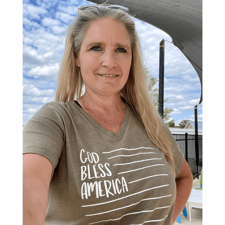 ellyandgrace 6405 God Bless America Ladies V-Neck