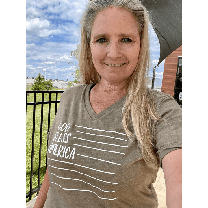 ellyandgrace 6405 God Bless America Ladies V-Neck