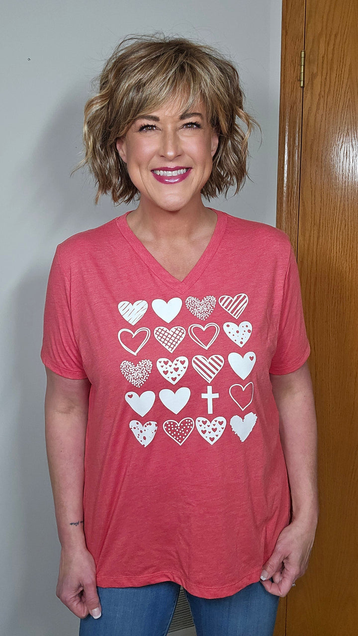 ellyandgrace 6405 Hearts & Cross Relaxed Ladies Vneck