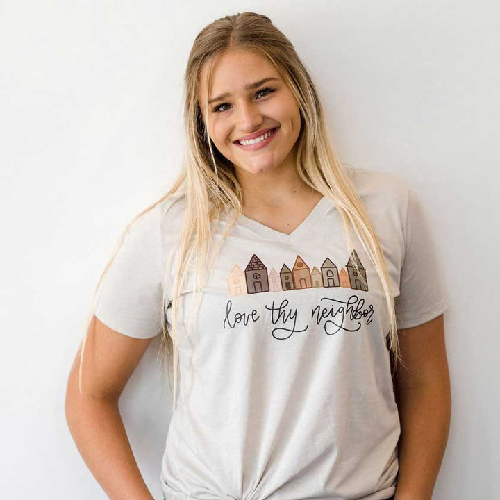 ellyandgrace 6405 Love Thy Neighbor Relaxed Ladies V-Neck