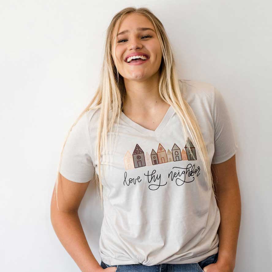 ellyandgrace 6405 Love Thy Neighbor Relaxed Ladies V-Neck