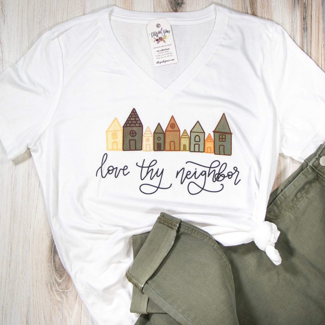 ellyandgrace 6405 Love Thy Neighbor Relaxed Ladies V-Neck