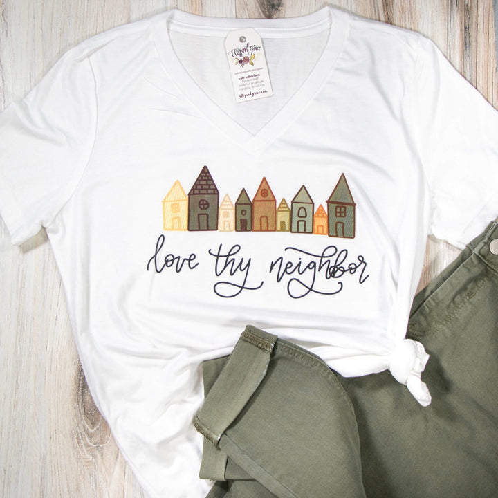 ellyandgrace 6405 Love Thy Neighbor Relaxed Ladies V-Neck