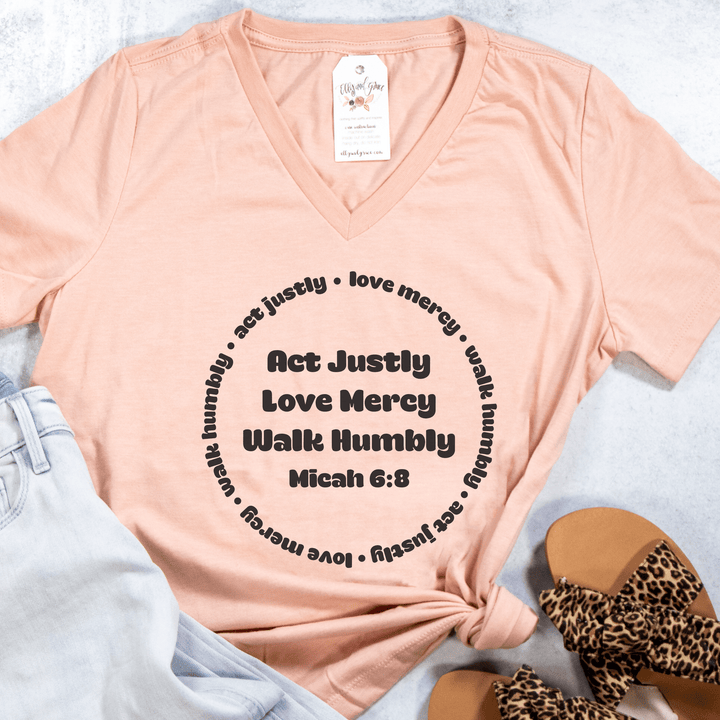 ellyandgrace 6405 Micah 6:8 Circle Relaxed Ladies V-Neck