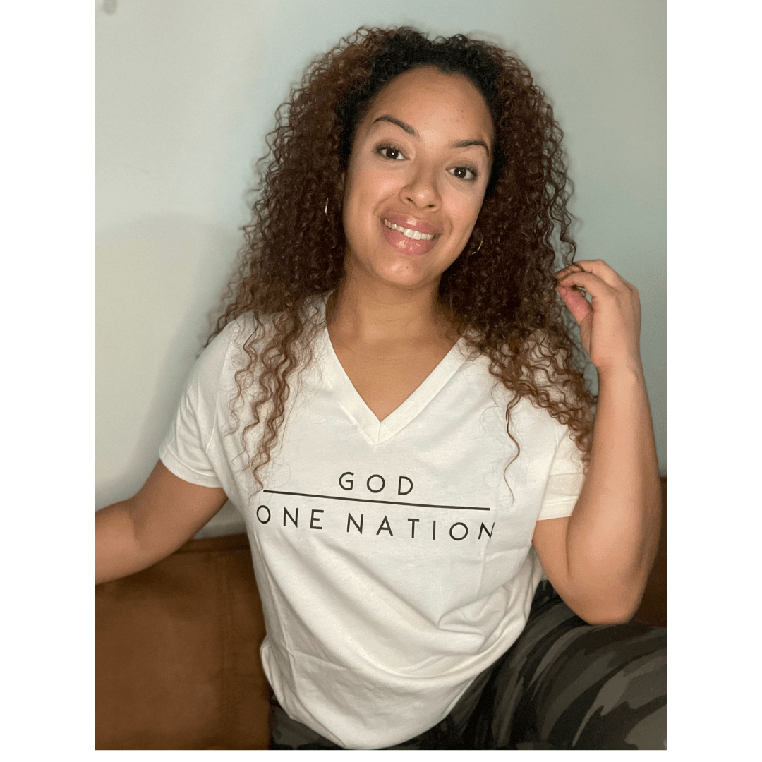 ellyandgrace 6405 One Nation Under God Ladies V-Neck