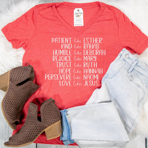Patient Like Esther Relaxed Ladies Vneck
