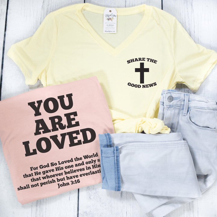 ellyandgrace 6405 Share The Good News Ladies V-Neck