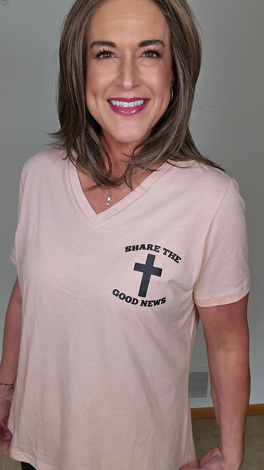ellyandgrace 6405 Share The Good News Ladies V-Neck
