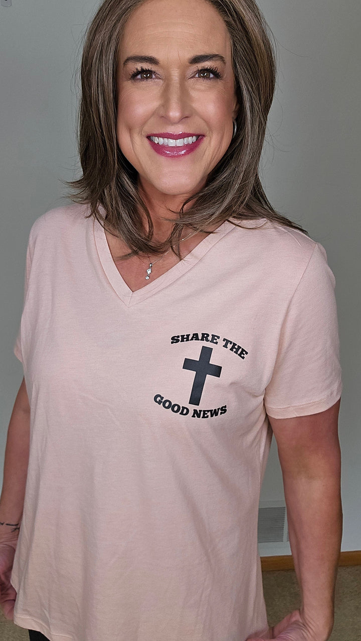 ellyandgrace 6405 Share The Good News Ladies V-Neck