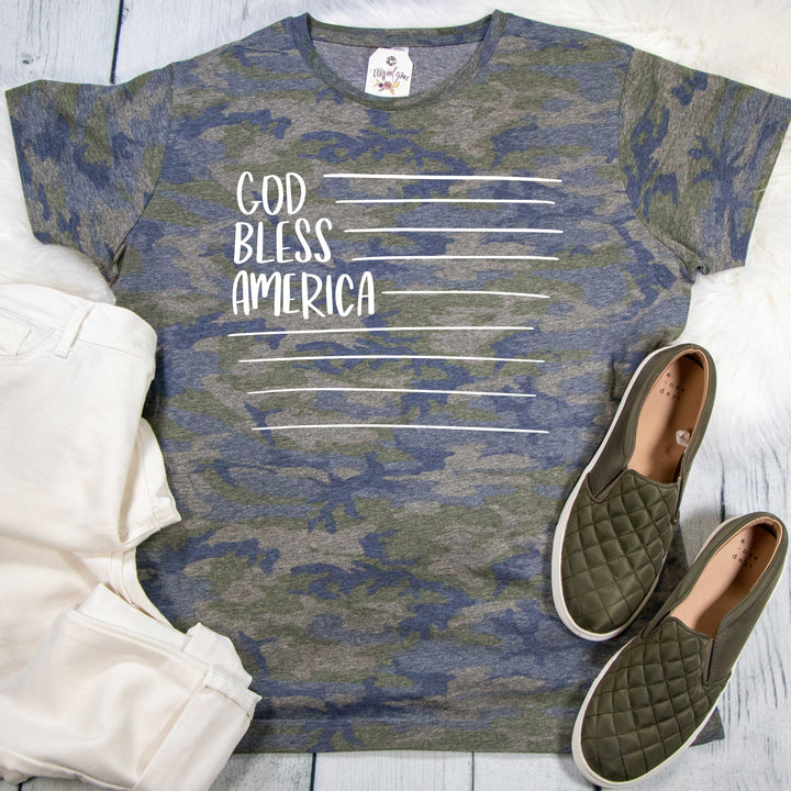 ellyandgrace 6901 God Bless America Camo Unisex Tee