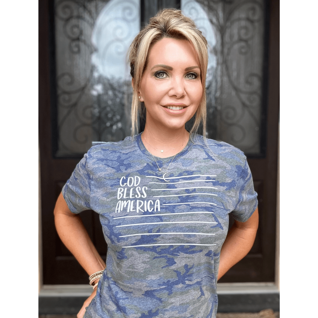 ellyandgrace 6901 God Bless America Camo Unisex Tee