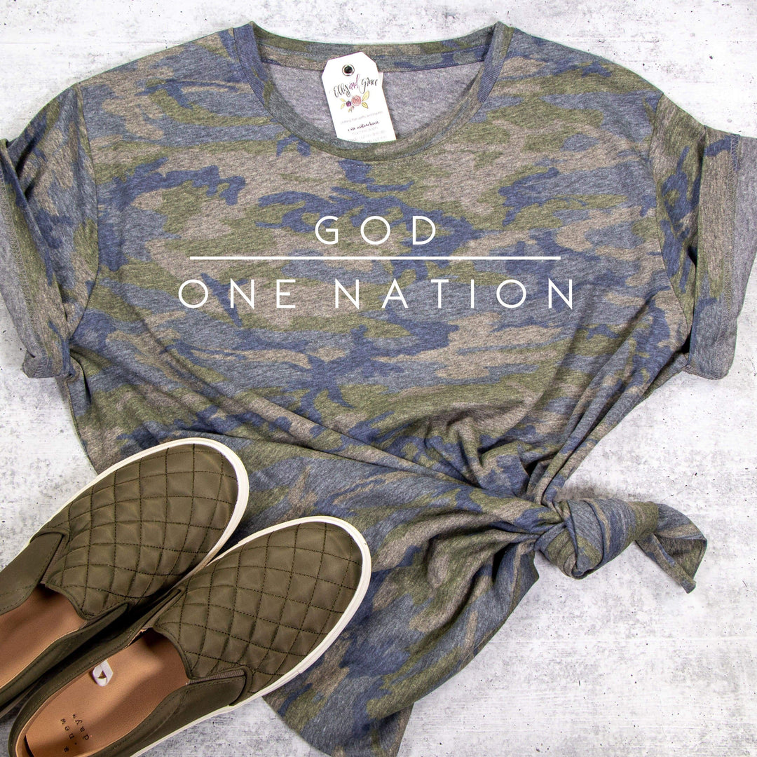 ellyandgrace 6901 One Nation Under God Camo Unisex Tee