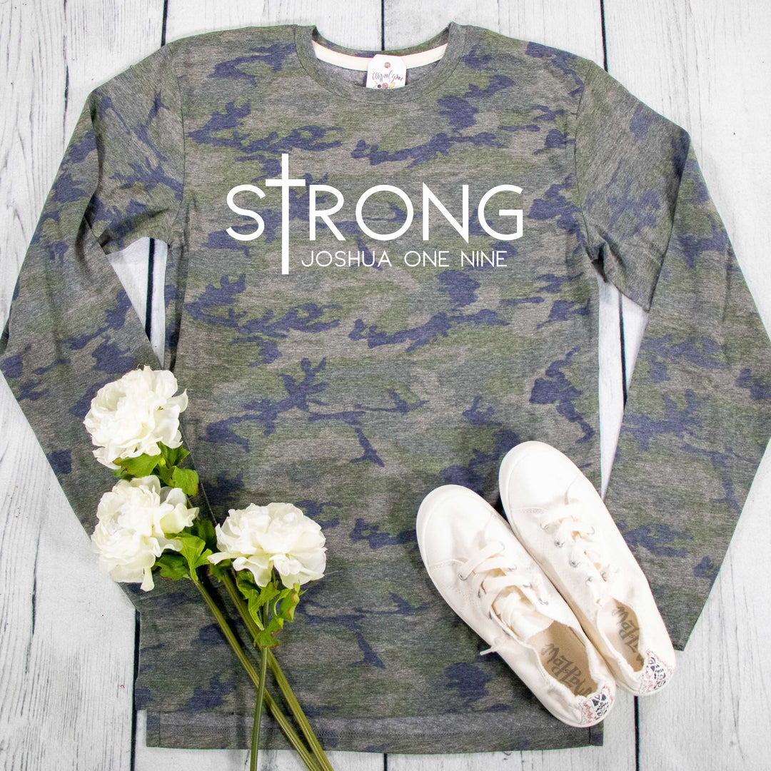 ellyandgrace 6918LS Unisex Small / Vintage Camo LS sTrong Joshua 1:9 Camo Crew Longsleeve