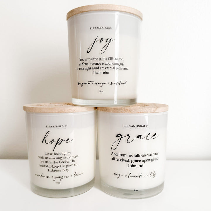 ellyandgrace CANDLE Spring 3 Christian Candle Bundle (Grace, Hope, & Joy)