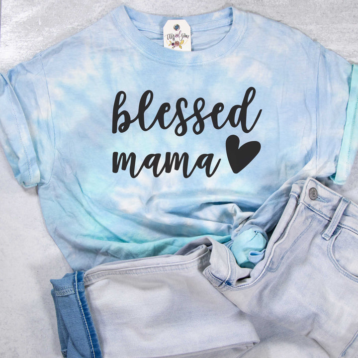 ellyandgrace CD100 Unisex Small / Lagoon Blessed Mama Tie Dye Unisex Shirt