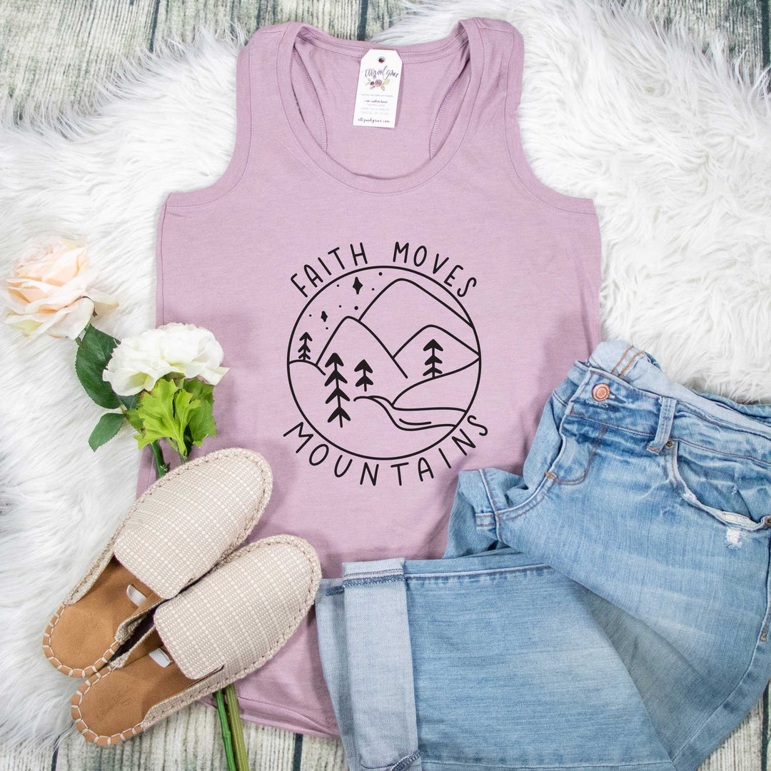 ellyandgrace DM138L Ladies XS / Heather Lavender Faith Moves Mountains Racerback Tank