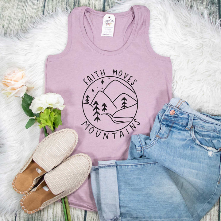 ellyandgrace DM138L Ladies XS / Heather Lavender Faith Moves Mountains Racerback Tank