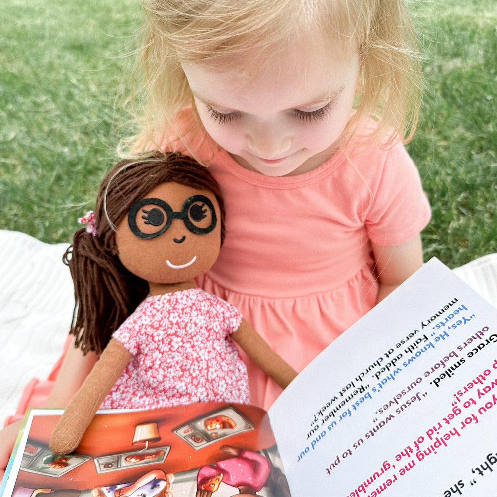 ellyandgrace Doll "Hope & the Grumbles" Book + Linen Doll Set