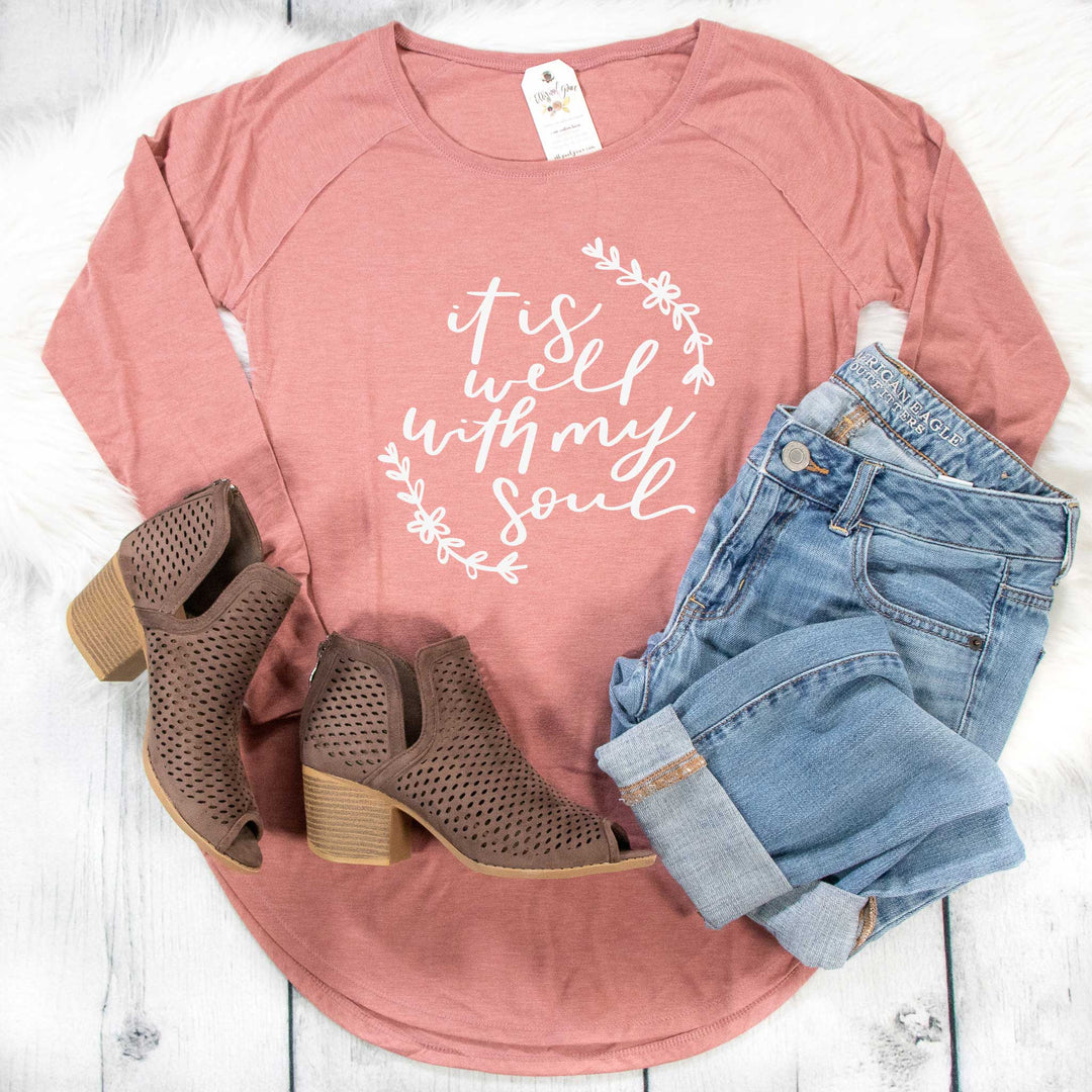 ellyandgrace DT132L Ladies XS / Blush Frost It is Well With My Soul NEW Tunic Tee