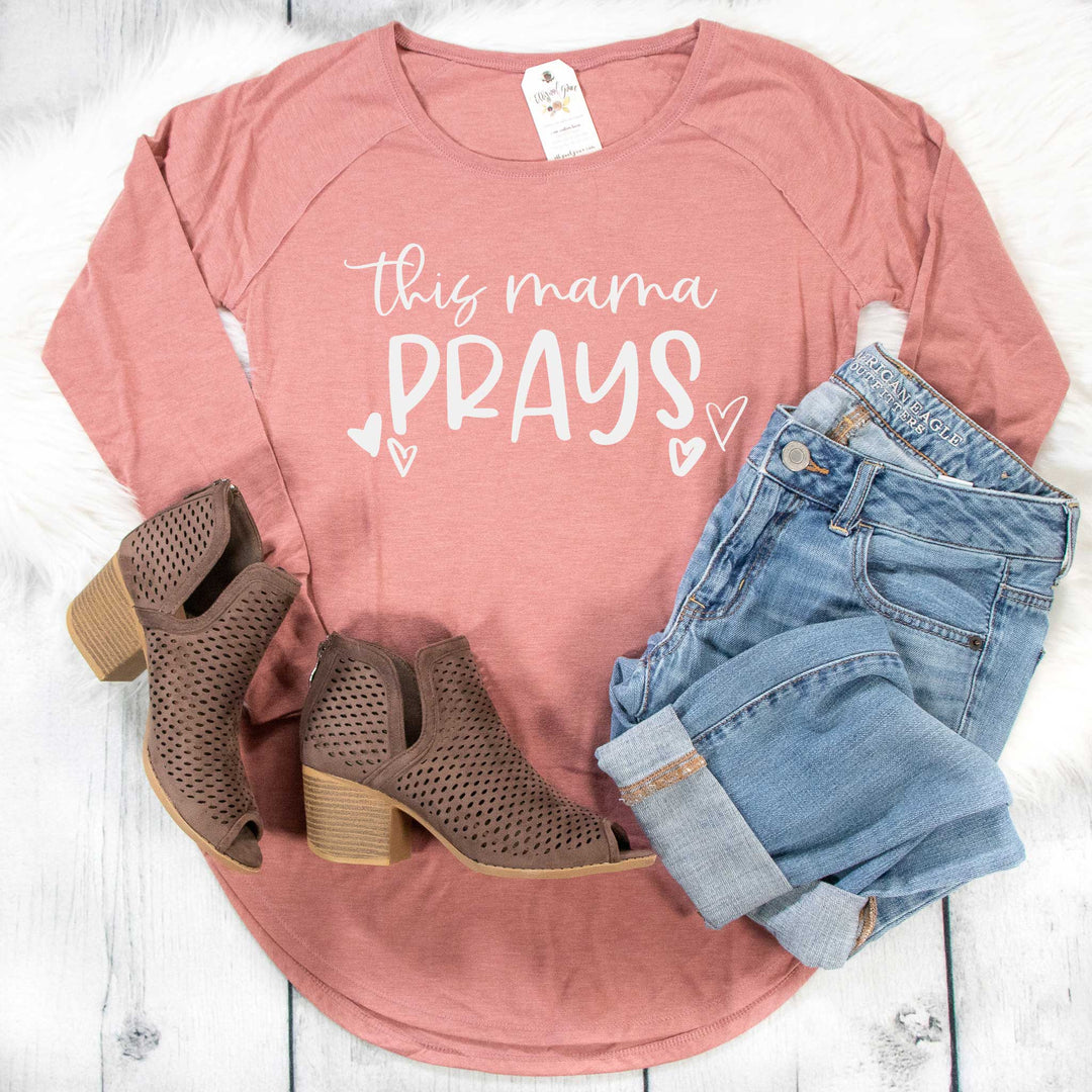 ellyandgrace DT132L Ladies XS / Blush Frost This Mama Prays Tunic Tee