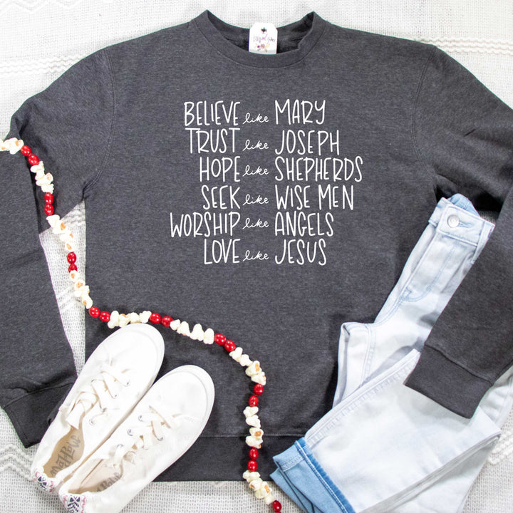 ellyandgrace DT6104 Unisex Small / Heather Charcoal Believe like Mary Classic Sweatshirt