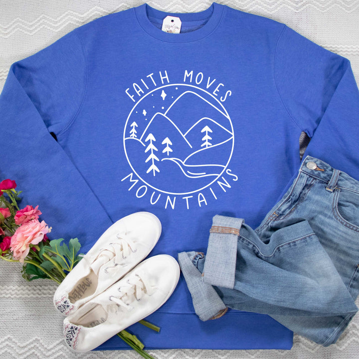 ellyandgrace DT6104 Unisex Small / Royal Frost Faith Moves Mountains Classic Sweatshirt