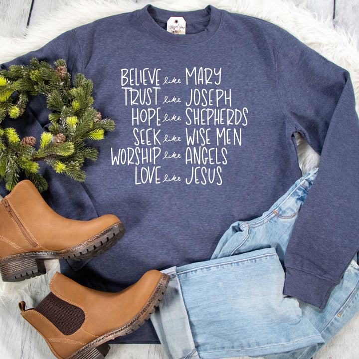 ellyandgrace DT6104 Unisex XL / Heather Navy Believe like Mary Classic Sweatshirt