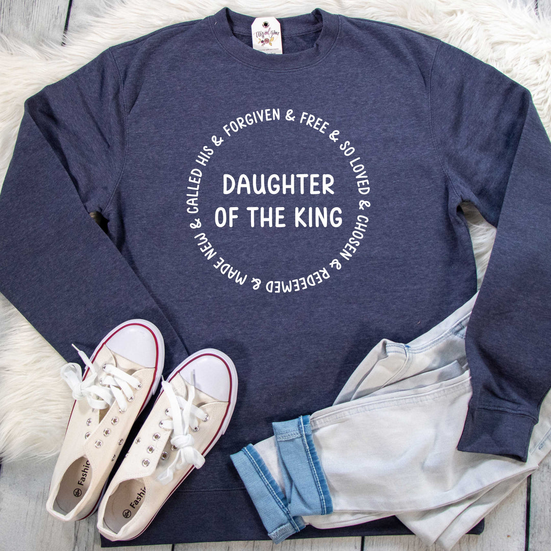 ellyandgrace DT6104 Unisex XL / Heather Navy Daughter of The King Classic Sweatshirt